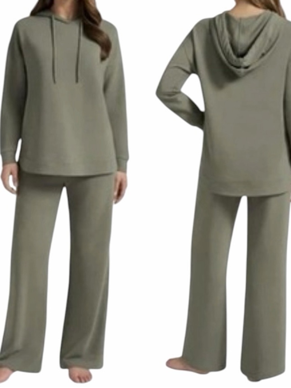 Max & Mia Women's Dark Sage Travel 2 Pc Hoodie Lounge Set with Pockets/Size: Med